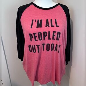 Torrid Size 3 (3X) Pink & Black Graphic Raglan Tee – “I’m All Peopled Out Today”